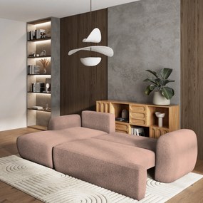 Masseno Narożnik MODENZA z funkcją spania i pojemnikiem na pościel Narozniki L, Rozkładana sofa - Pudrowy róż, NOW OR NEVER 61