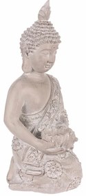 Dekoracja statuetka klęczący Budda, szara,poliresina, 25 x 24 x 57 cm