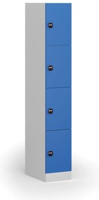 Szafka skrytkowa, 4 schowki, 1850 x 300 x 500 mm, demontaż, zamek RFID, drzwi niebieskie