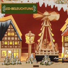 HOMCOM Kalendarz Świąteczny z Domkami, 18 Diód LED, 24 Przesuwane Schowki, Wielokrotnego Użytku, 45 x 9 x 42,5 cm | Aosom PL