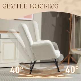 HOMCOM Fotel Bujany w Wyglądzie Fleece z Podłokietnikami, Ergonomiczny Fotel na Drewnianych Płozach, do Salonu, Sypialni, Biały