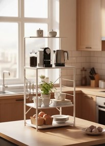 Biały regał kuchenny z metalowym stelażem W8-B07