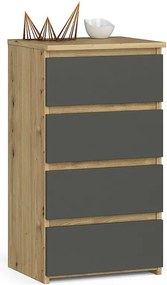 Komoda AKORD CL4 Dąb Artisan 40 cm 4 szuflady kolor Grafit Szary mat 40x35x74 cm