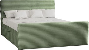 Łóżko kontynentalne z pojemnikiem i topperem TRENTO, pluszowy sztruks VELO, 160x200 cm, Oliwkowy, H3-Bonell