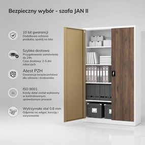 Szafa biurowa na akta szeroka Eco Design Jan II, 115x40x185 cm, biały/orzech