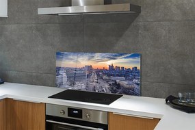 Szkło do Kuchni na Ścianę Warszawskie Wieżowce o Zmierzchu