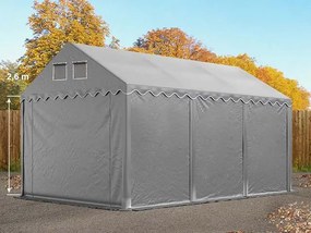 TOOLPORT 4x6m Namiot magazynowy - 2,6 m wysokość ścian bocznych, PVC 800, szary, ze statyką (podłoże betonowe) - (49863)
