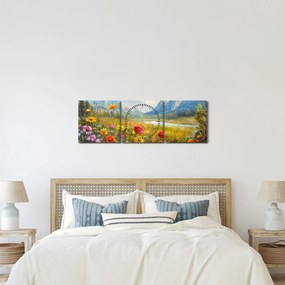 Obraz - Malowany krajobraz (z zegarem) (90x30 cm)
