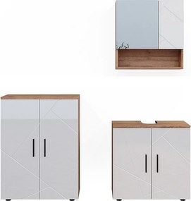 Zestaw mebli łazienkowych biały wysoki połysk/złoty dąb power 80x41x58.6 irma