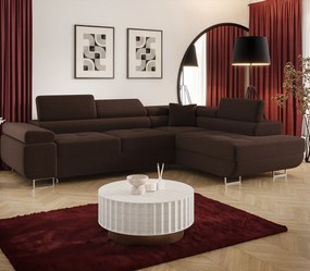 Brązowy sztruksowy narożnik z funkcją spania H9-N65