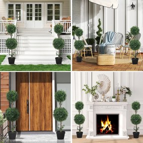 HOMCOM Zestaw 2 Sztucznych Roślin, Sztuczne Drzewka Bukszpanowe, UV-chronione, z Doniczką, Zielony