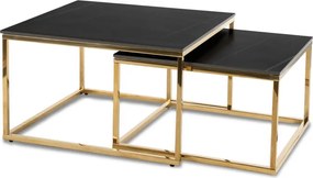 Zestaw Stolików Kawowych TENOR Czarny Marmur/Złoty do Salonu Glamour