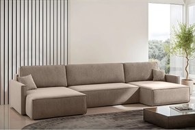 Narożnik z funkcją spania i pojemnikiem w kształcie U Carlos, tkanina Salvador, Ciemnobeżowy