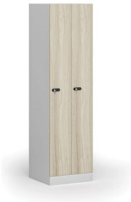 Szafka ubraniowa S1 wąska, 2-drzwiowa, 1850 x 500 x 500 mm, zamek mechaniczny z kodem, drzwi laminowane, dąb naturalny