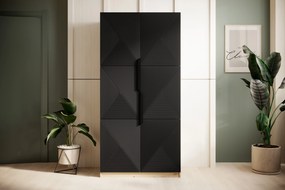 Szafa Asha 100 cm z ryflowanym frontem i metalowymi uchwytami- artisan / czarny mat / czarne uchwyty