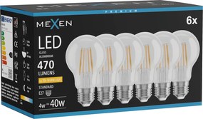 Mexen Vintis 6x żarówka filament LED E27, A60, 4W, Ciepła - 2200K, 470 lm, clear - L150-E27-0422-00x06