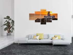 Obraz latarni morskiej o zachodzie słońca (125x70 cm)