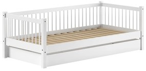 Białe łóżko dziecięce z litego drewna bukowego z wysuwanym łóżkiem i schowkiem 90x200 cm Forrest – Vipack