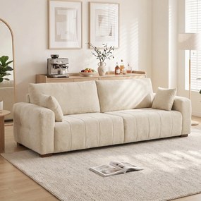 HOMCOM Sofa 3-osobowa z podłogowymi podłokietnikami, tapicerowana sofa do salonu, nogi drewniane, kremowo-biała | Aosom PL