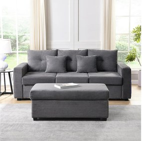 Kombinacja nowoczesnej kanapy 184x84.5x85.5cm - z ruchomym podnóżkiem i oświetleniem LED - z bocznymi kieszeniami - dowolna konfiguracja - Szary