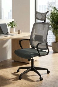 Szary Biurowy Fotel Obrotowy Z Zagłówkiem D0-E81