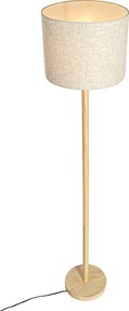 Rustykalna lampa podłogowa drewniana z abażurem lnianym beżowym 32 cm - Mels