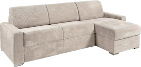 Kanapa narożna rozkładana uniwersalna z sztruksu beżowego - Powierzchnia spania na szerokich listwach 140 cm - Materac 22 cm z pianką pamięciową - CALITO