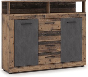 Komoda Dwudrzwiowa z Szufladami BLAGO MIDI B 119,5 cm Ciemny Dąb/Czarny Loft