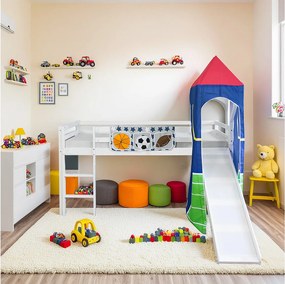 Łóżko piętrowe 90x200 cm Białe Drewno lite Piłka nożna