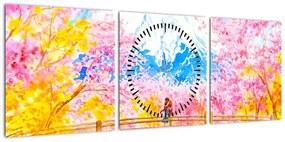 Obraz - Malowana para, akwarela (z zegarem) (90x30 cm)