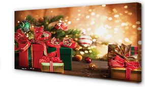 Obraz na płótnie Prezenty, Bombki i Lampki