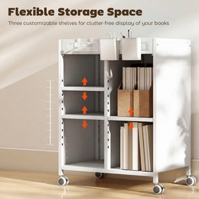 HOMCOM Regał na książki na kółkach, 4-poziomowy, regulowane półki i wiszące kosze do salonu i biura, biały | Aosom PL