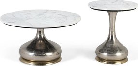 Zestaw dwóch stolików basowych z okrągłą platformą z marmuru