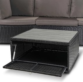 Zestaw Mebli Ogrodowych CALIENTE Modułowy Sofa 2x Fotel Stolik Tarasowy Czarny/Brązowy Technorattan Nowoczesny