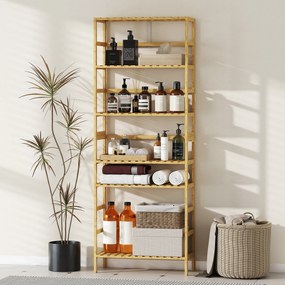 HOMCOM 6-poziomowy regał z drewna bambusowego, regulowane półki, wolnostojący regał do przechowywania, drewno naturalne
