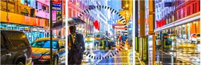 Obraz - Miasto w neonowym blasku (z zegarem) (90x30 cm)