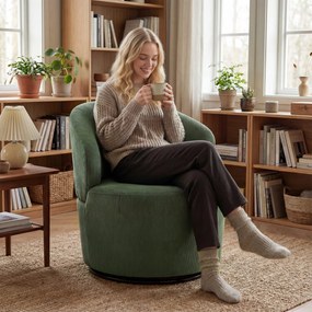 HOMCOM Fotel akcentowy, obrót 360°, nowoczesny fotel obrotowy z okrągłą podstawą, do salonu i sypialni, zielony | Aosom PL