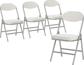 HOMCOM Zestaw 4 Wyściełanych Krzeseł Składanych, Foteliki z Pokryciem Sztruksowym, Oparcie, Stalowe Ramię, Kremowy