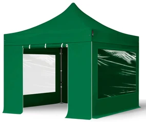 TOOLPORT 3x3 m Namiot Ekspresowy, PREMIUM Stal 40mm, ze ścianami bocznymi, okna panoramiczne, ciemnozielony - (600020)