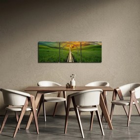 Obraz - Wschód słońca nad doliną (z zegarem) (90x30 cm)