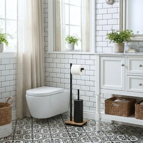Szczotka do WC z uchwytem na papier toaletowy i bambusową podstawką IVLO, 65 cm