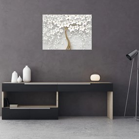 Obraz na szkle - białe drzewo z kwiatami (70x50 cm)