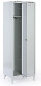 Metalowa szafka ubraniowa na nogach, 2-drzwiowa, 1920 x 600 x 500 mm, zamek cylindryczny, drzwi szare