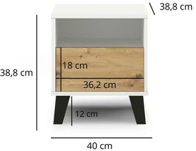 Szafka nocna z szufladą i półką biały + dąb artisan W8-B77