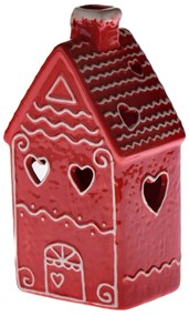 Domek ceramiczny z diodami LED, 10 x 21,5 x 8 cm,czerwony piernikowy