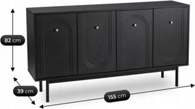 Czterodrzwiowa komoda glamour Marlen 155 cm, kolor czarny