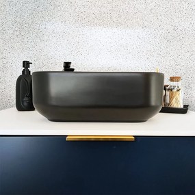 Umywalka ceramiczna nablatowa  kwadratowa czarna bez otworu na baterię 39 x 39 cm ALIZMA z rantem typu Slim