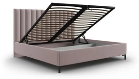 Jasnoróżowe tapicerowane łóżko dwuosobowe ze schowkiem i stelażem 200x200 cm Casey – Mazzini Beds