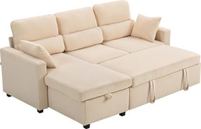 HOMCOM Sofa rozkładana narożna z funkcją łóżka i pojemnikiem na pościel do salonu i pokoju gościnnego beżowa | Aosom PL