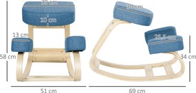 Vinsetto Krzesło klęcznik, ergonomiczny taboret do siedzenia, tapicerowany stołek dla zdrowej postawy, drewno brzozowe, wytrzymałość do 120 kg, niebieski | Aosom PL